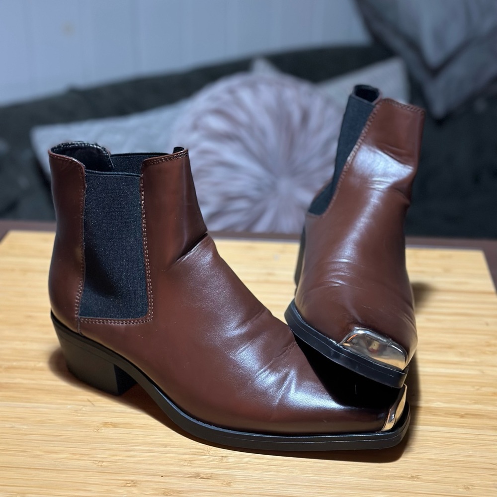 Brown Chelsea Boot with Metal Steel Tip - Picture 3 of 4